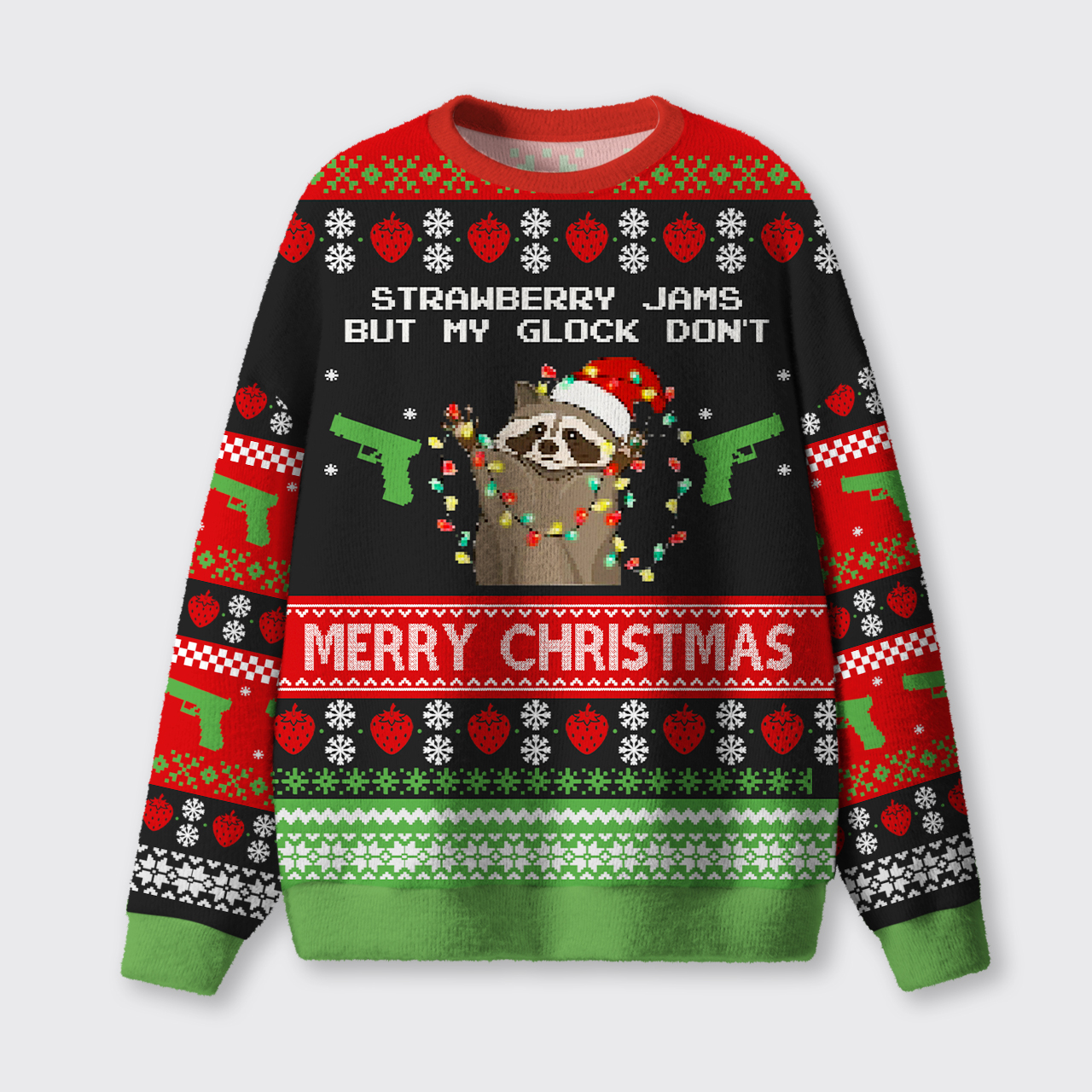 Strawberry Jams But My Glock Don't Ugly Knit Sweatshirt
