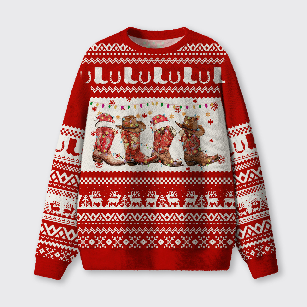 Christmas Cowgirl Boots Ugly Knit Sweatshirt