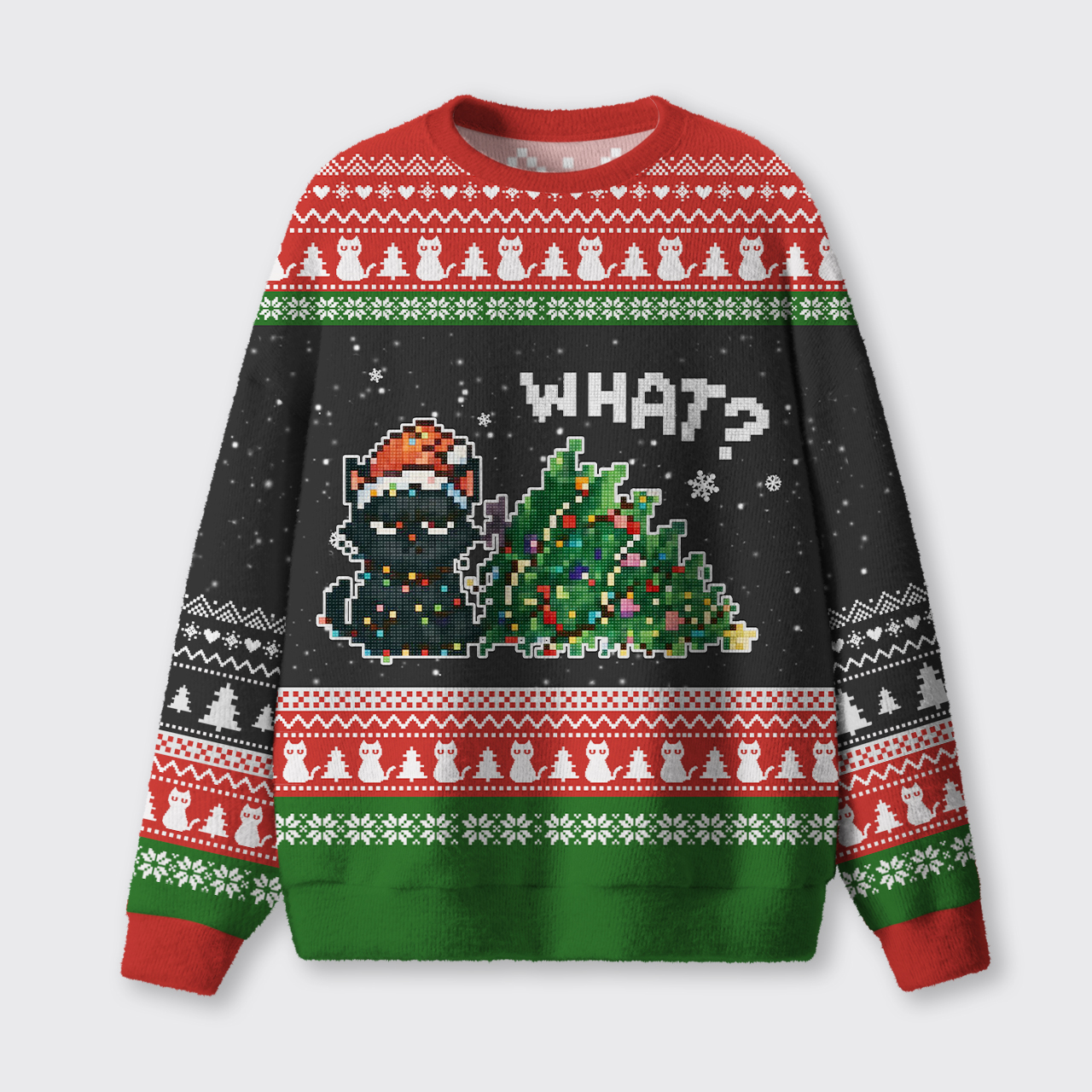 Curious Cat Christmas Ugly Knit Sweatshirt