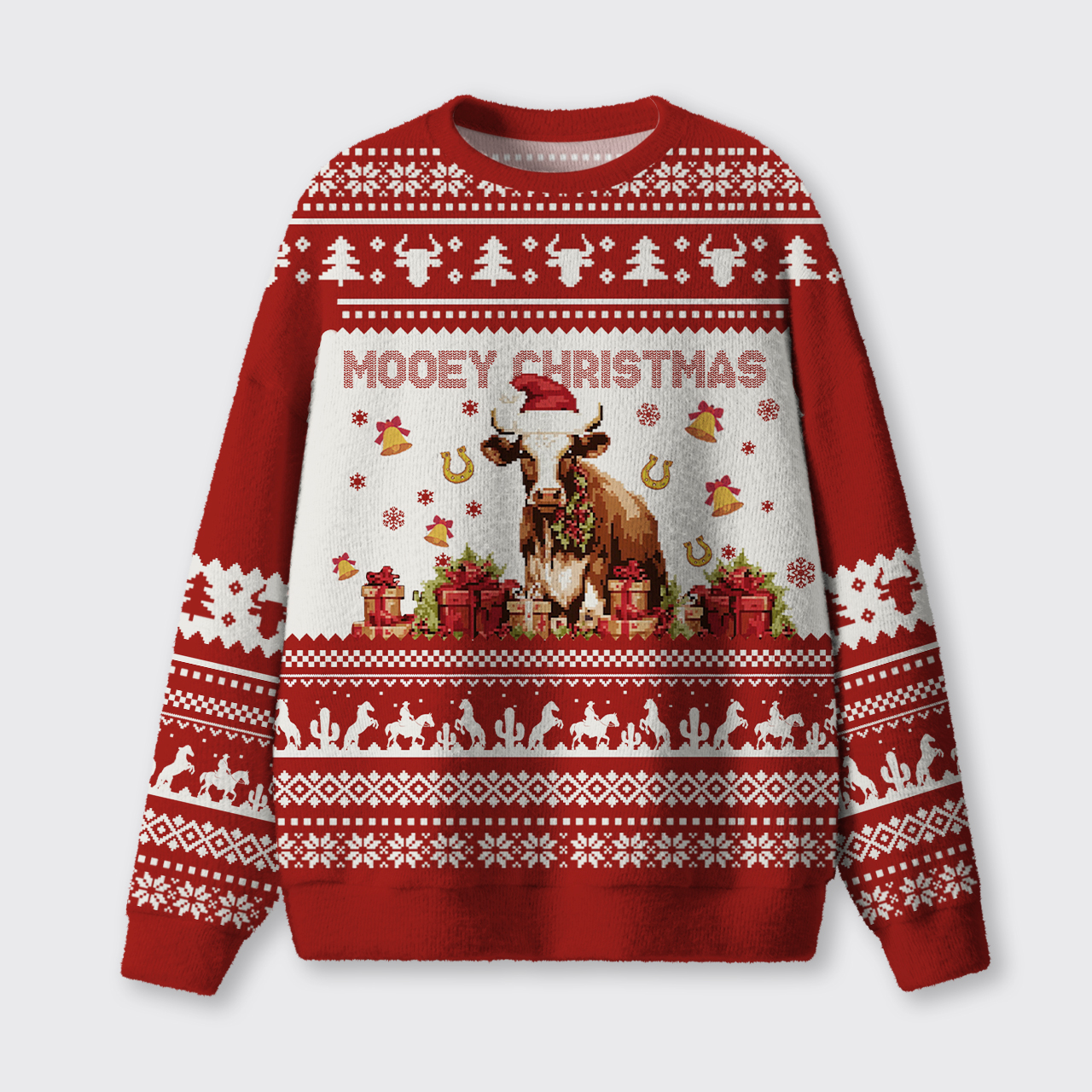 Christmas Cow With Santa Ugly Knit Sweatshirt