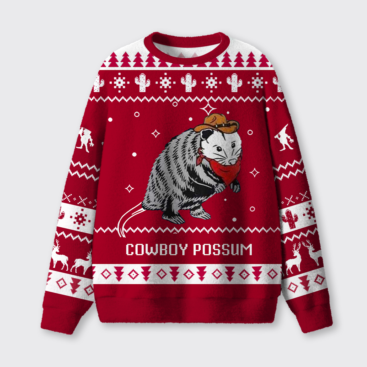 Possum Funny Western Holiday Ugly Knit Sweatshirt