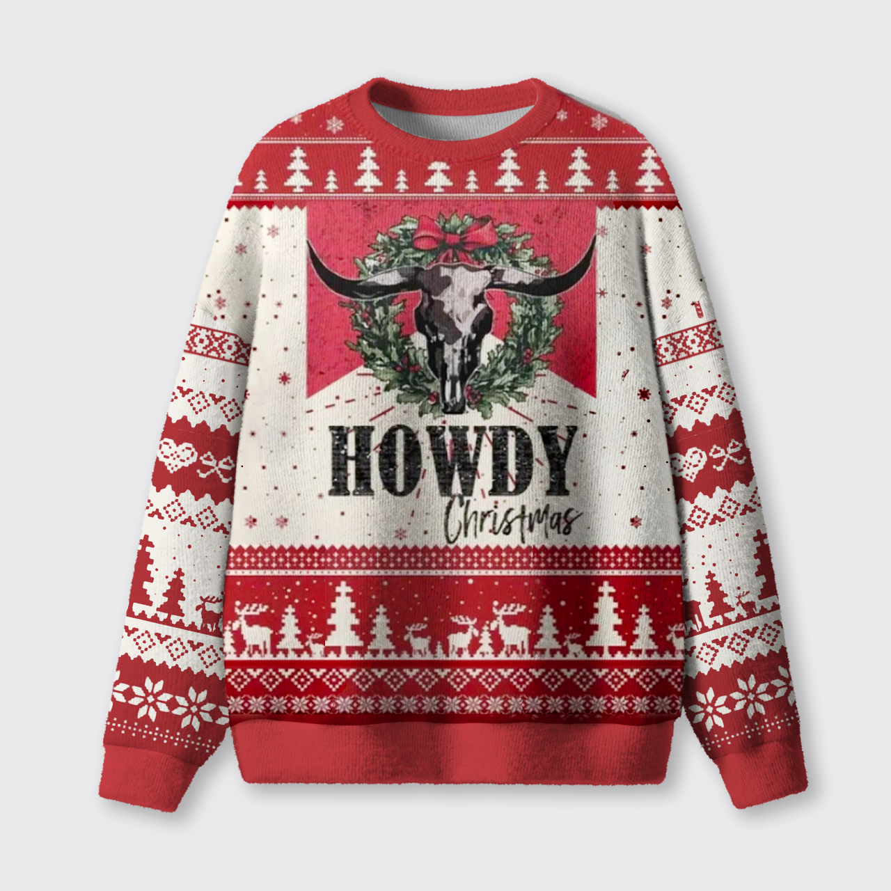 Howdy Longhorn Skull Wreath Ugly Knit Sweatshirt