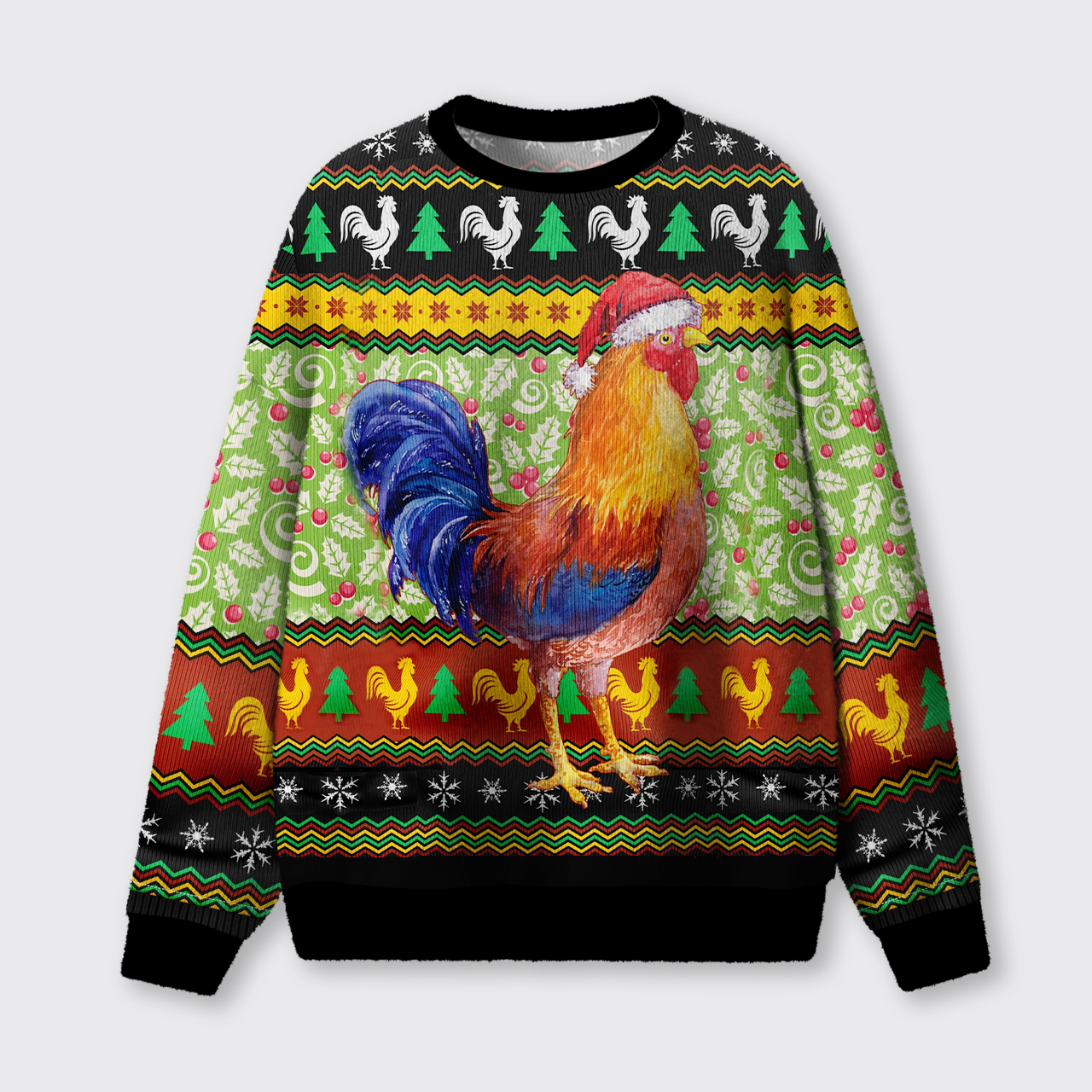 Chicken Santa Hat Ugly Knit Sweatshirt
