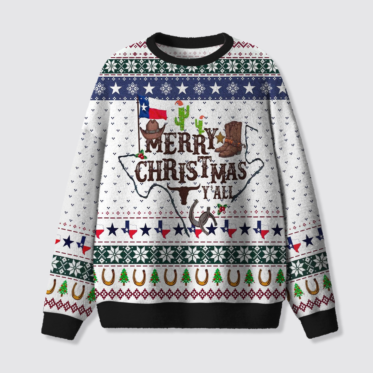 Merry Christmas Y'all Texas Ugly Knit Sweatshirt