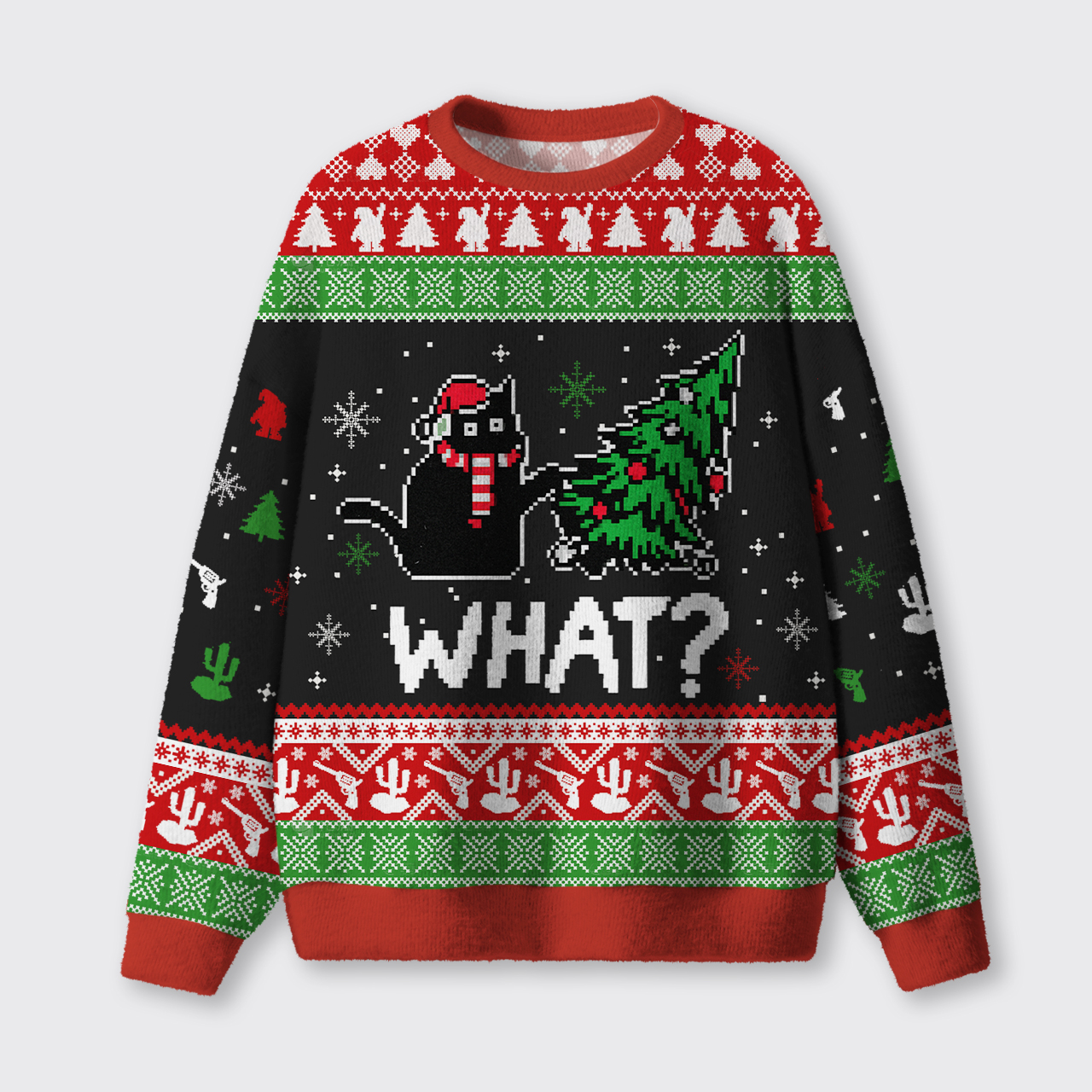 Troublemaker Cat Christmas Ugly Knit Sweatshirt