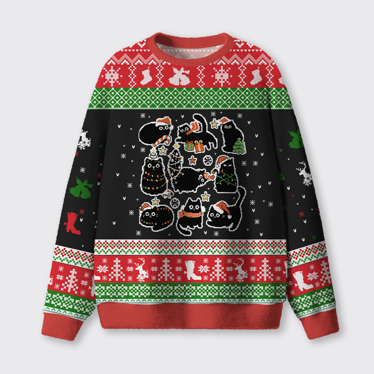 Christmas Black Cat Ugly Knit Sweatshirt
