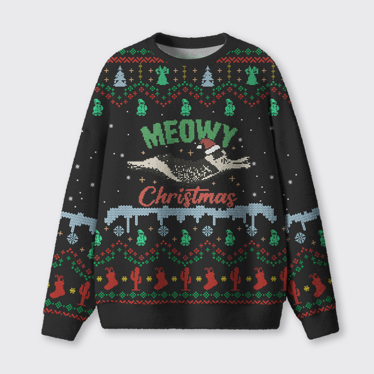 Meowy Christmas Adventure Ugly Knit Sweatshirt