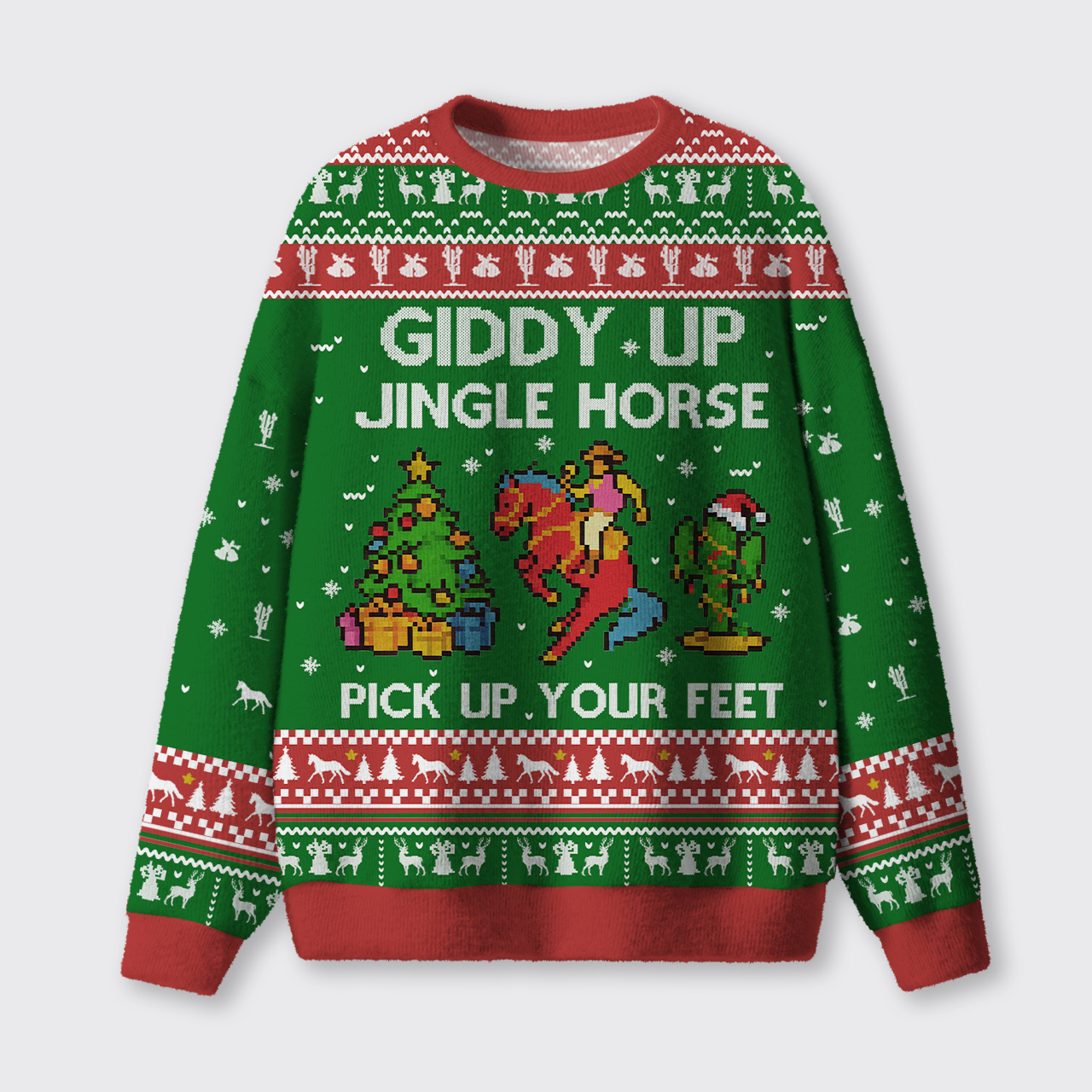 Giddy Up Jingle Horse Pick Up Your Feet Ugly Knit Sweatshirt