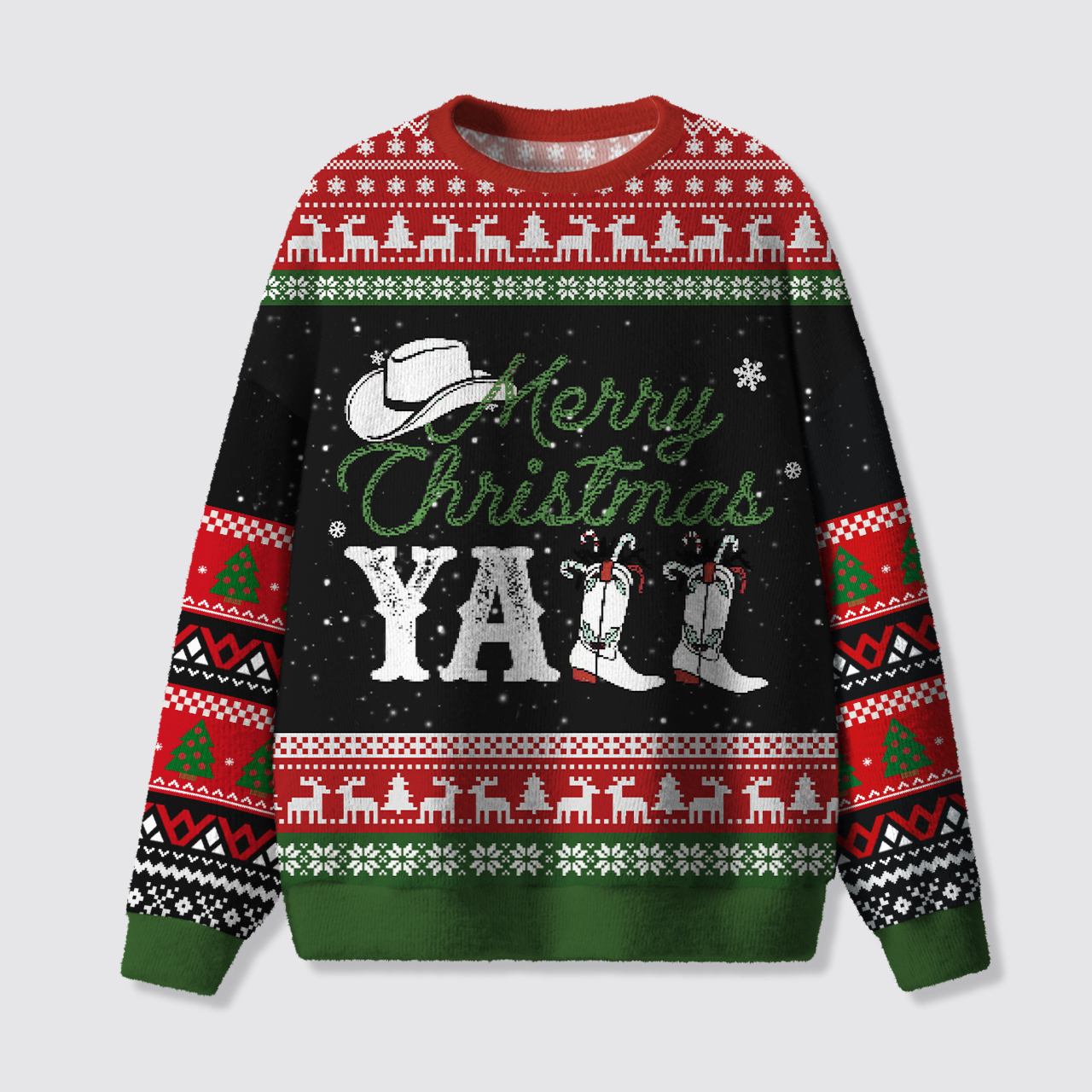 Merry Christmas Yall Cowgirl Ugly Knit Sweatshirt