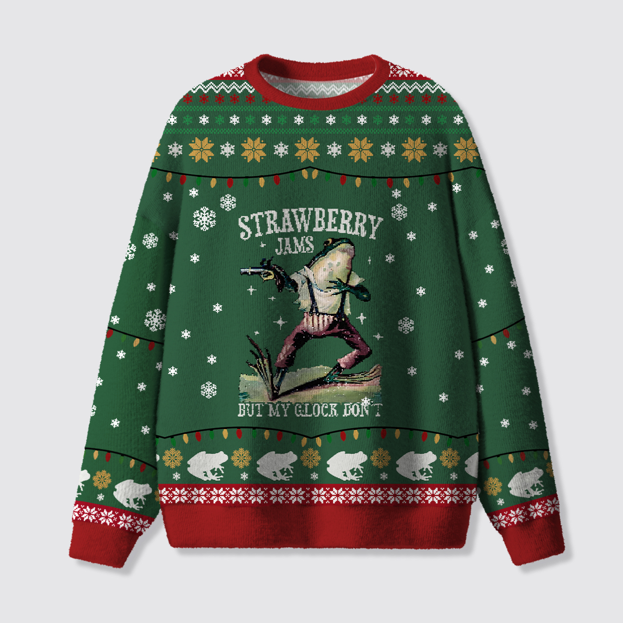 Strawberry Jams But My Glock Don't Frog Ugly Knit Sweatshirt