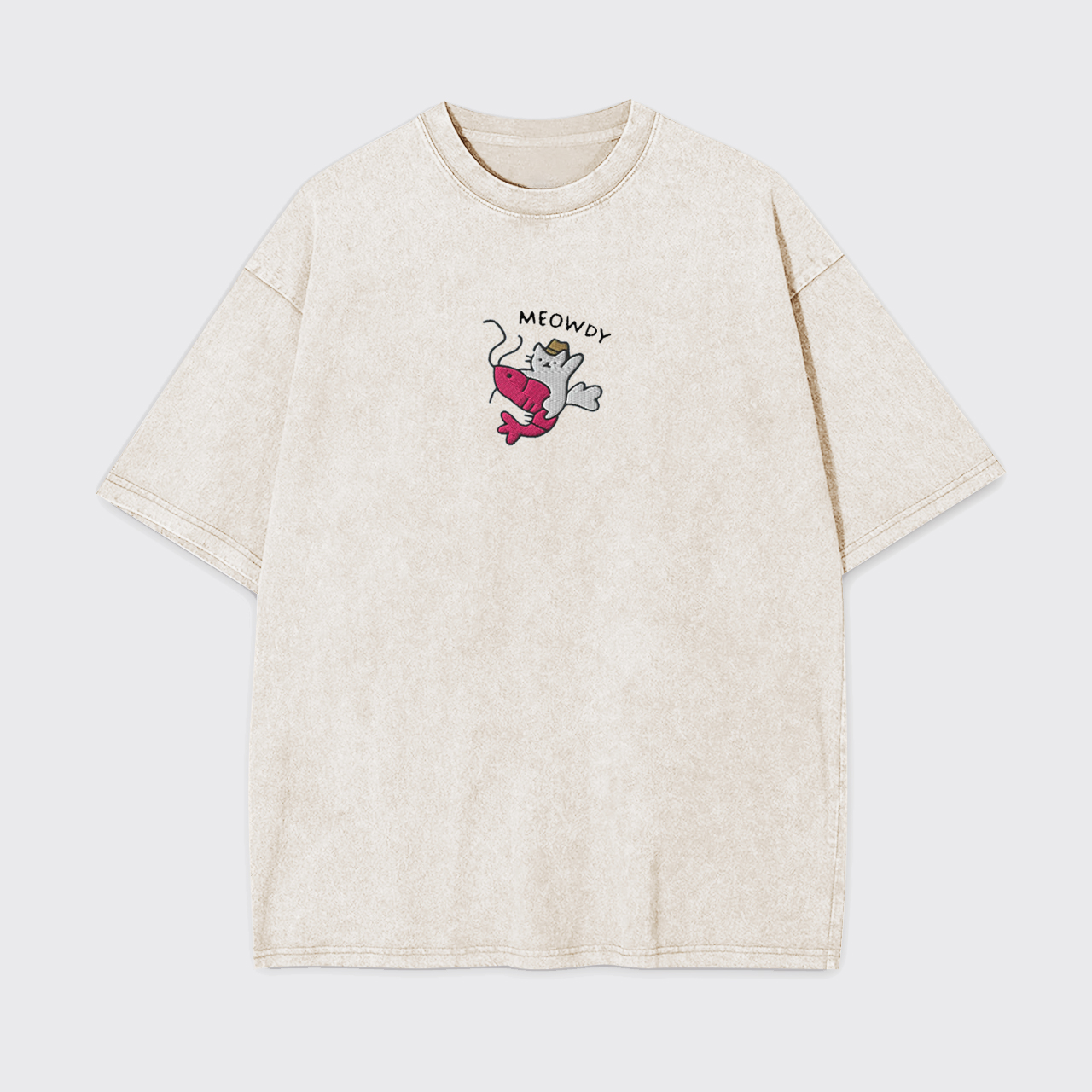 Meowdy Cowboy Cat Embroidered Garment-dye Tees