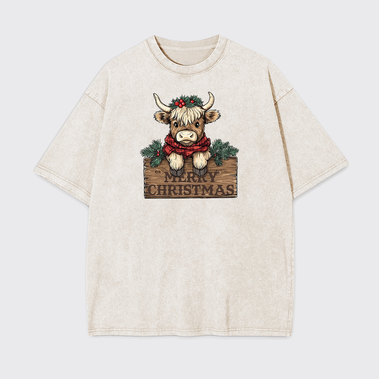 Western Cow Merry Christmas Garment-dye Tees