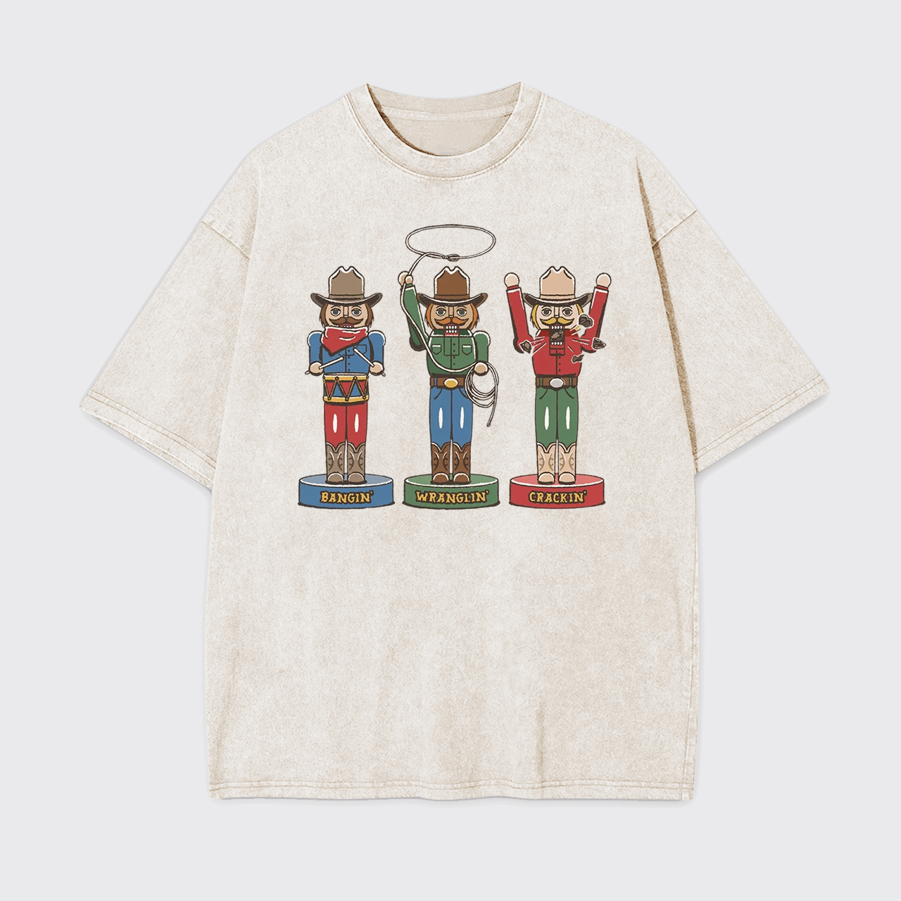 Retro Cowboy Christmas Holiday Season Western Garment-dye Tees