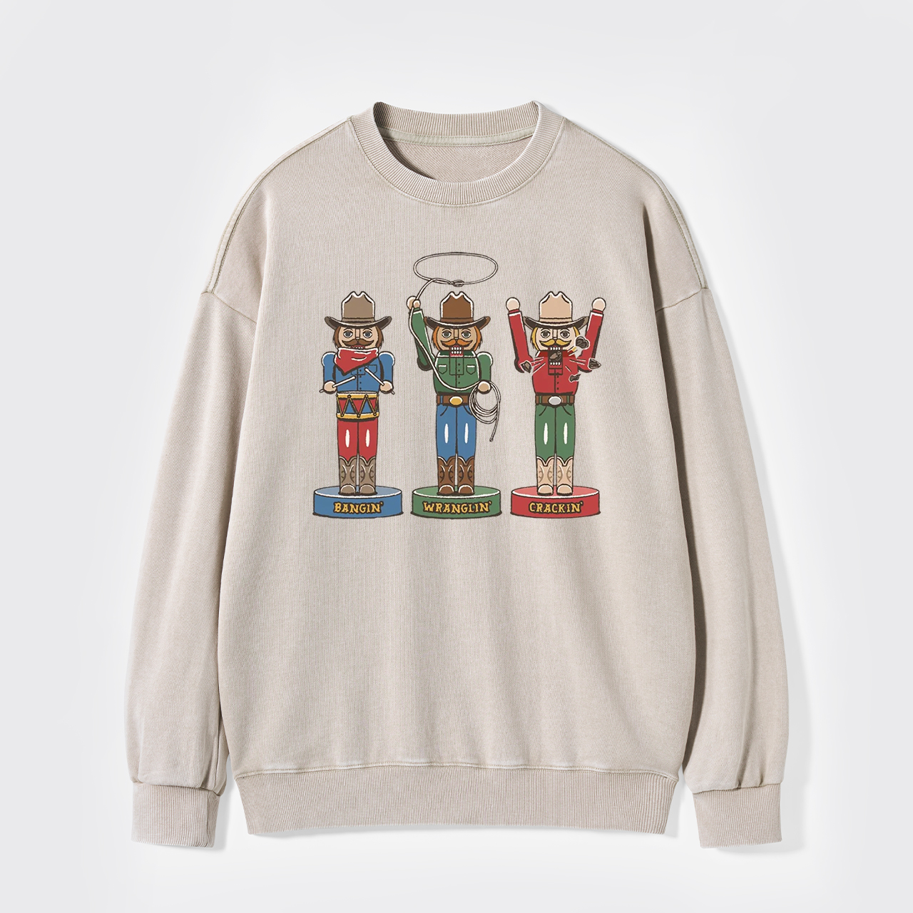Retro Cowboy Christmas Holiday Season Western Washed Sweatshirts