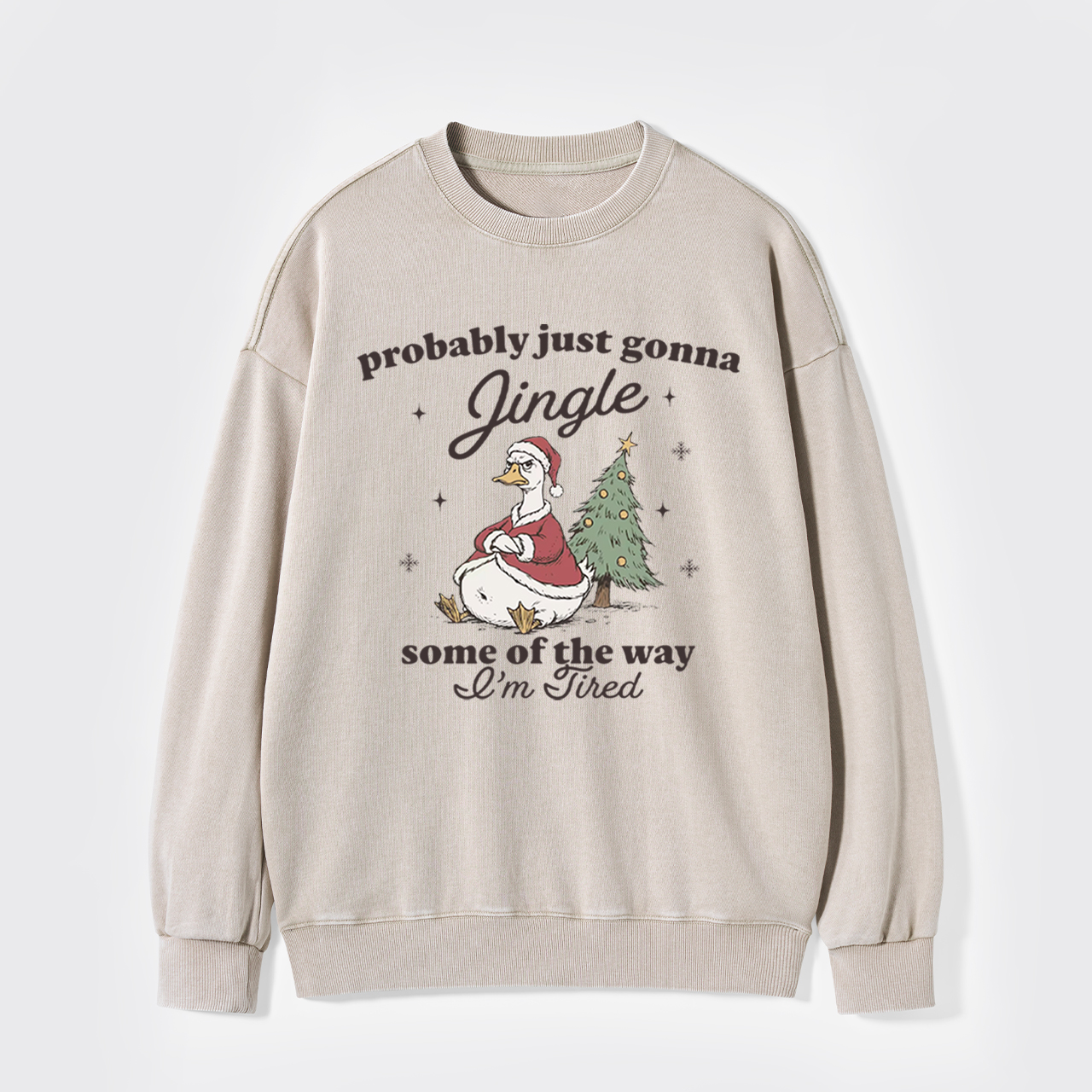Funny Tired Christmas Goose Washed Sweatshirts