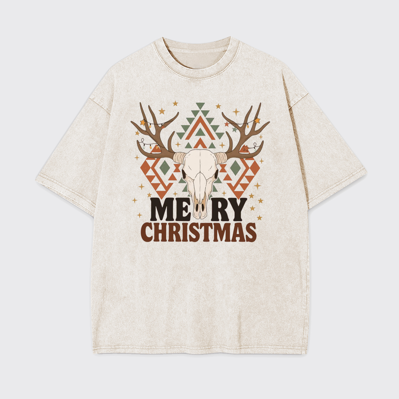 Western Christmas Bull Skull Garment-dye Tees