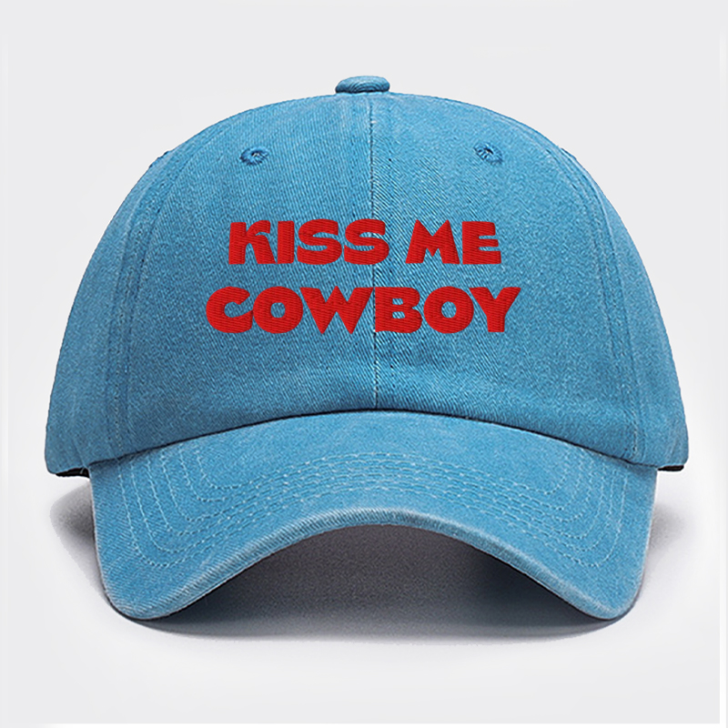 Kiss Me Cowboy Embroidery Washed Hat