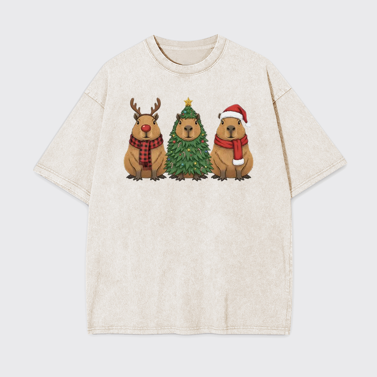 Santa Capybara Christmas Garment-dye Tees