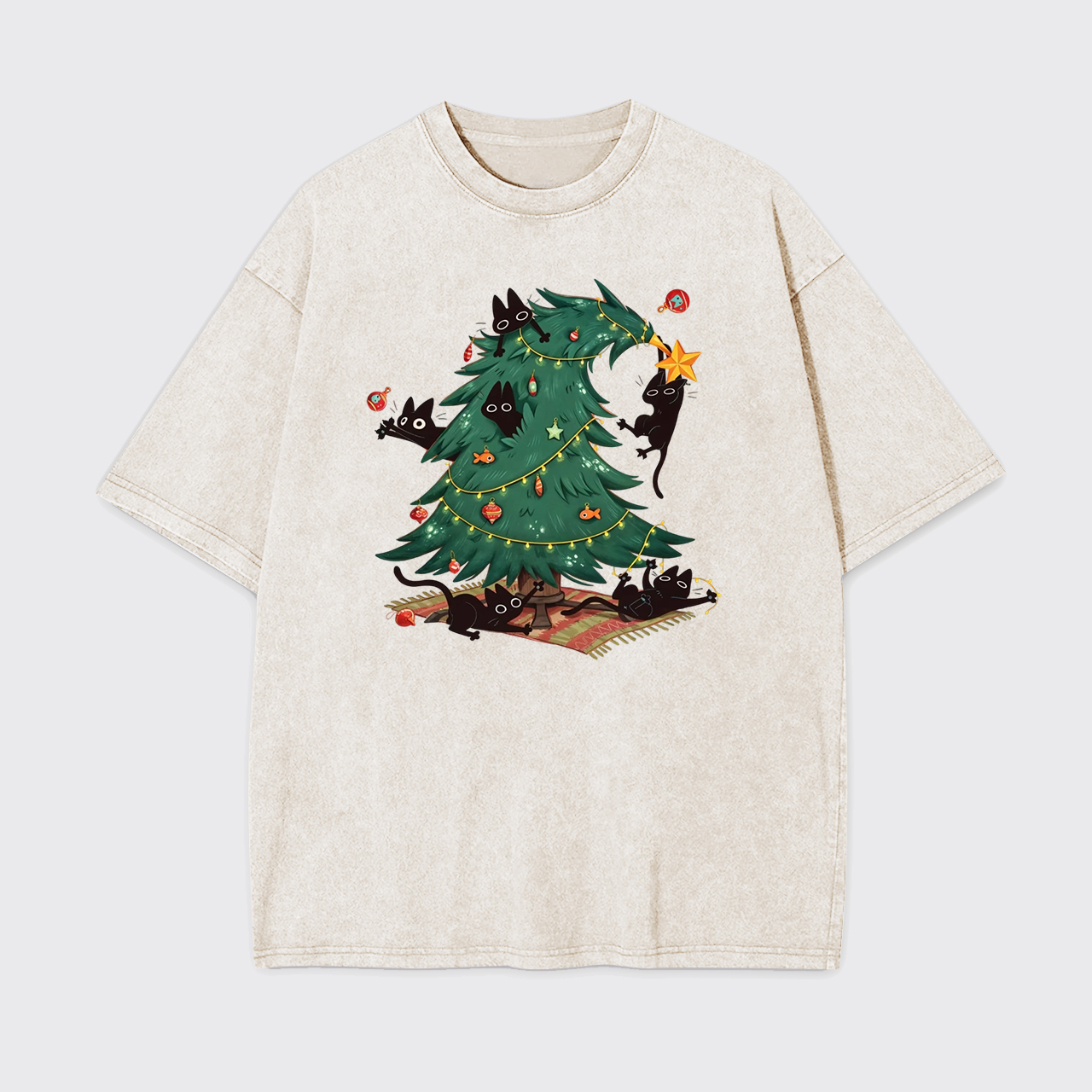 Christmas Tree And Black Cat Garment-dye Tees