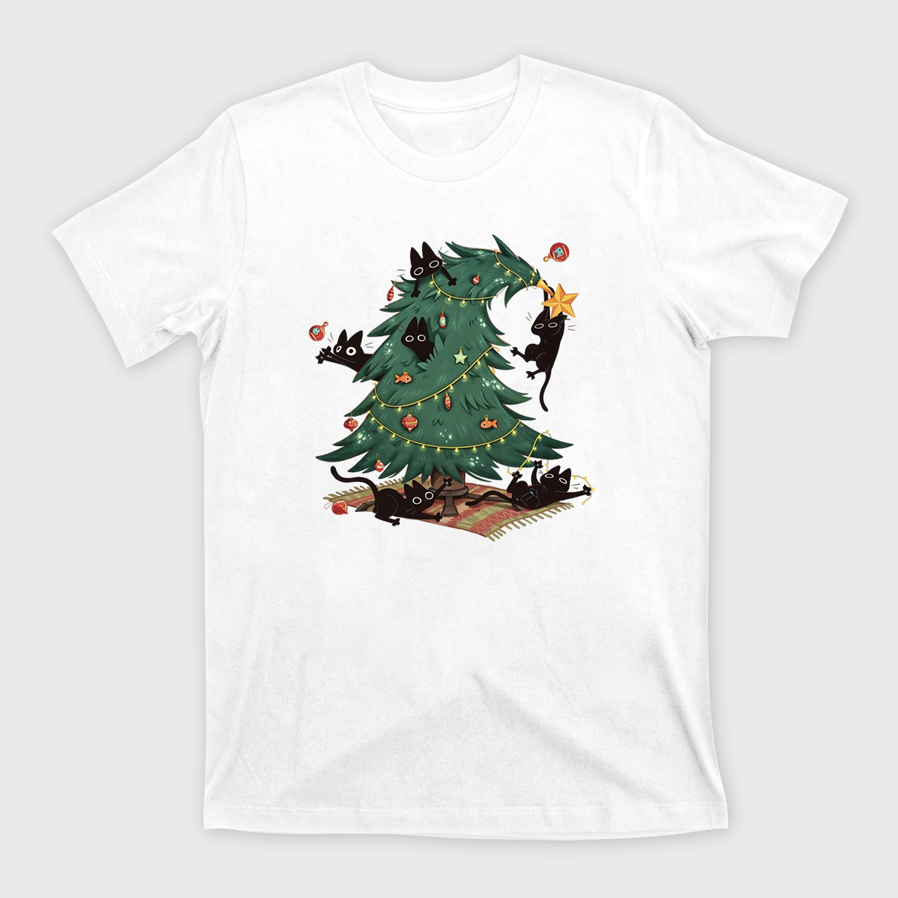 Christmas Tree And Black Cat T-Shirts