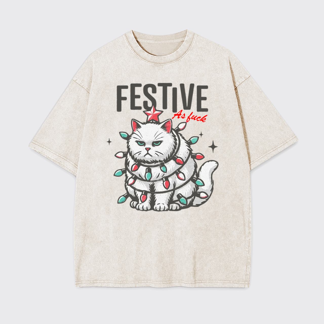 Funny Christmas Cat Sarcastic Holiday Garment-dye Tees