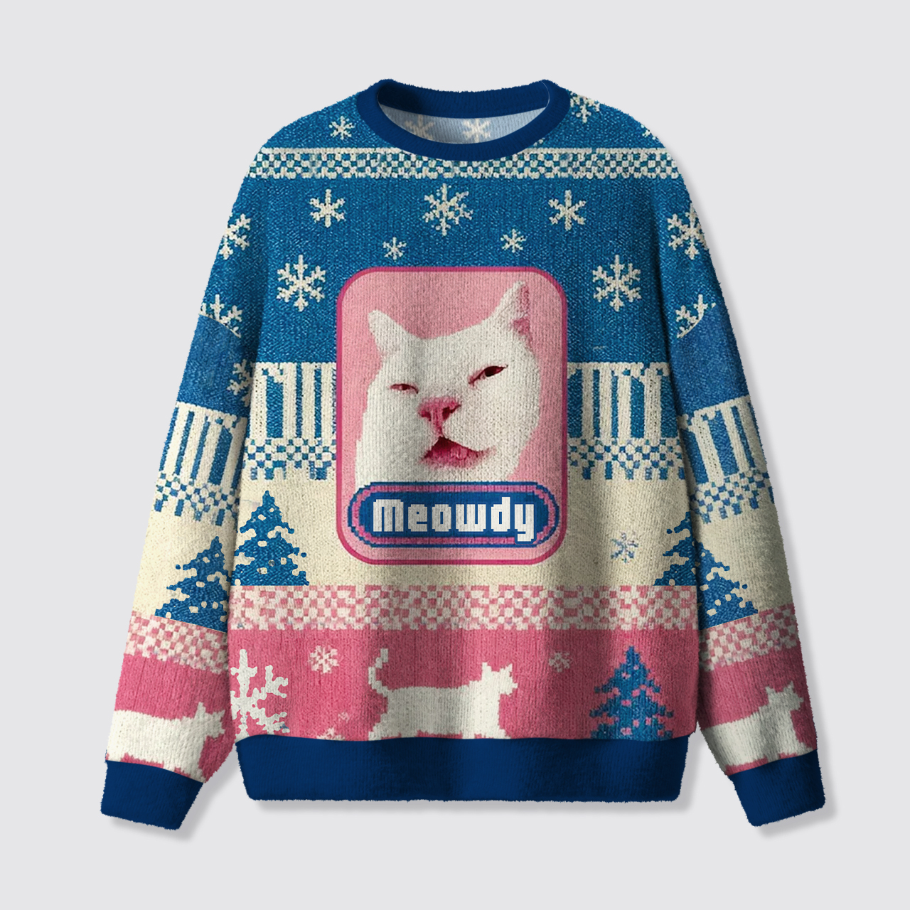 Funny Dizzy Cat Christmas Ugly Knit Sweatshirt