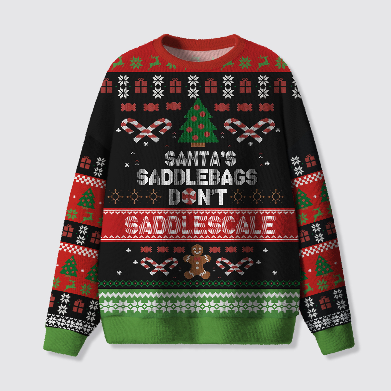 Santa's Saddlebags Don't Saddlescale Ugly Knit Sweatshirt
