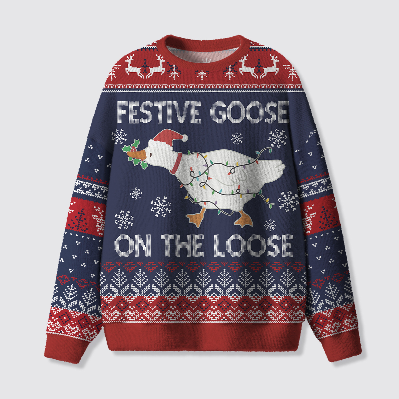 Festive Goose On The Loose Ugly Knit Sweatshirt