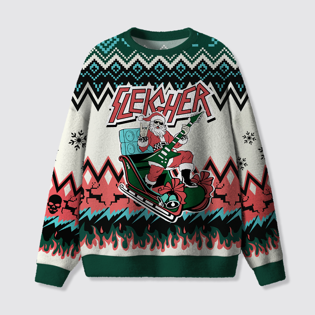 Heavy Metal Music Rocker Holiday Ugly Knit Sweatshirt