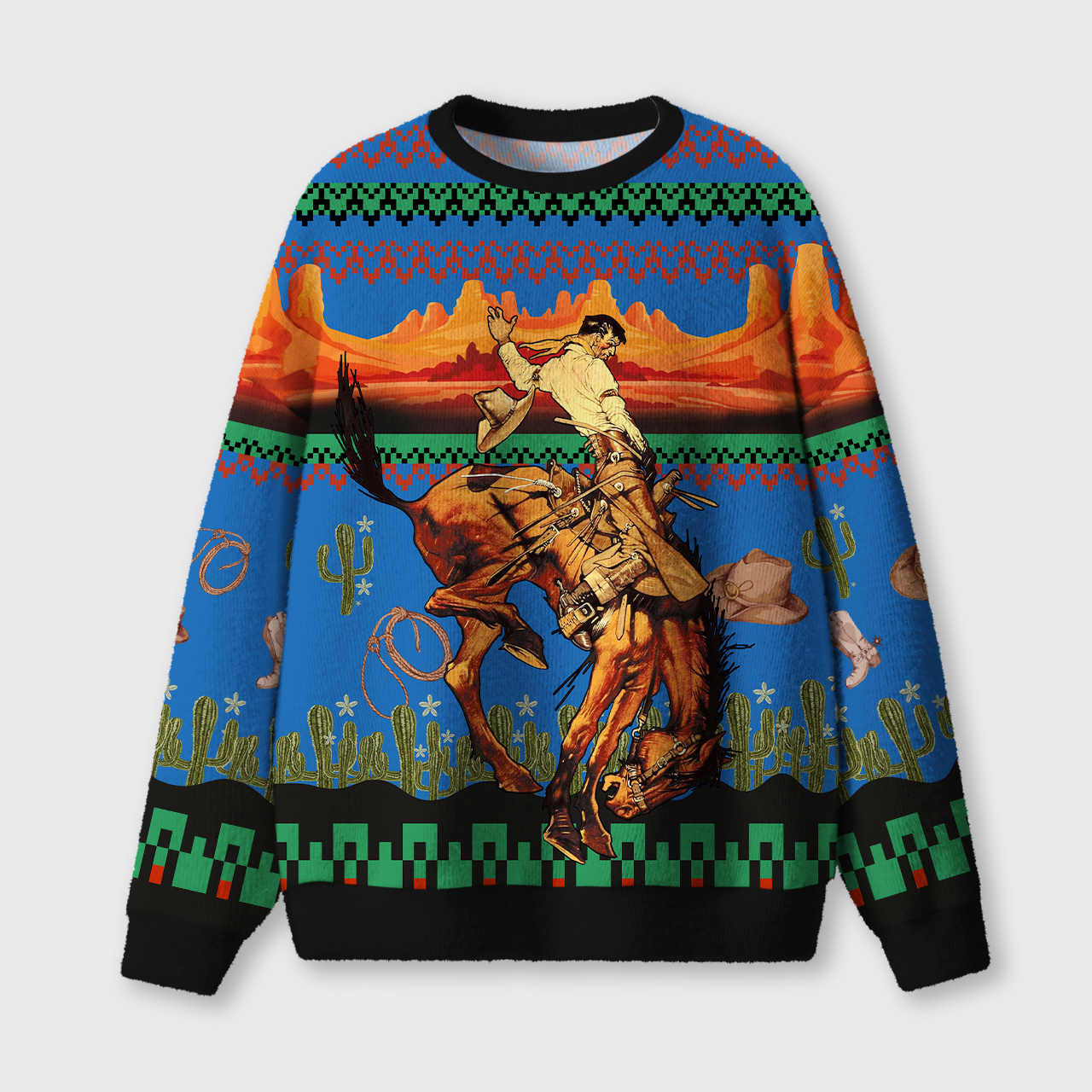 Cowboy Rider Christmas Ugly Knit Sweatshirt