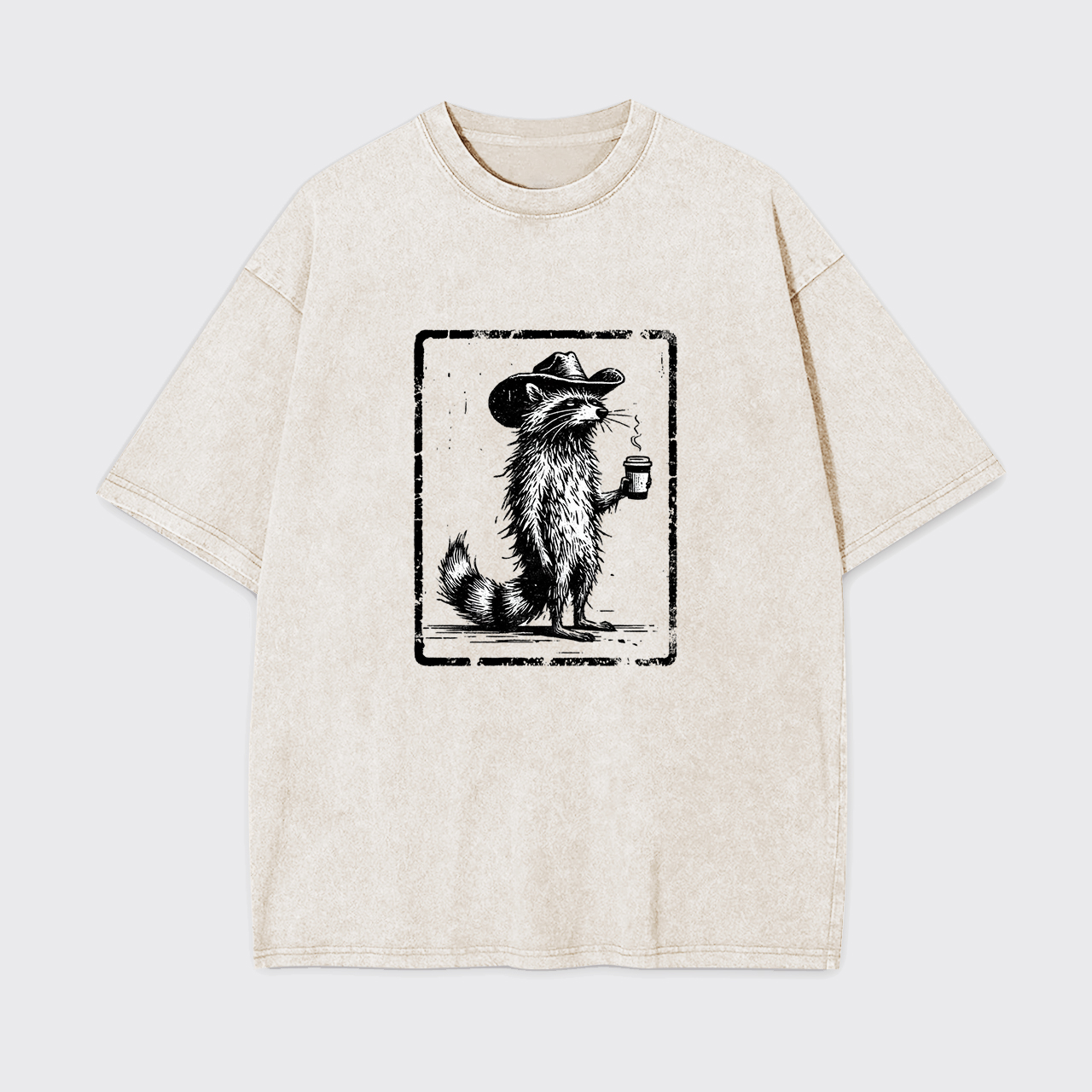 Tired Raccoon Coffee Cowboy Garment-dye Tees