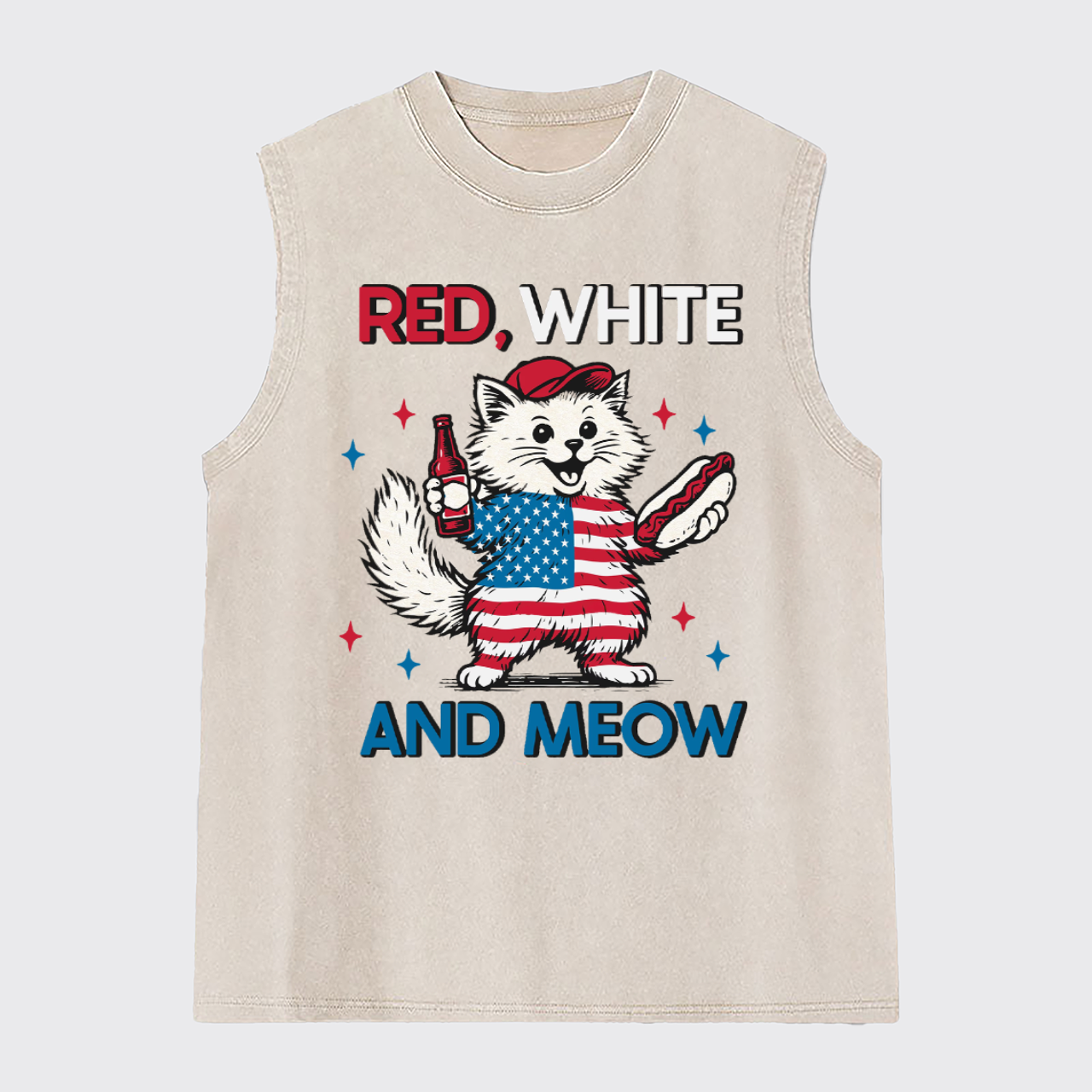 Funny Independence Day-Patriotic Cat Washed Tanks