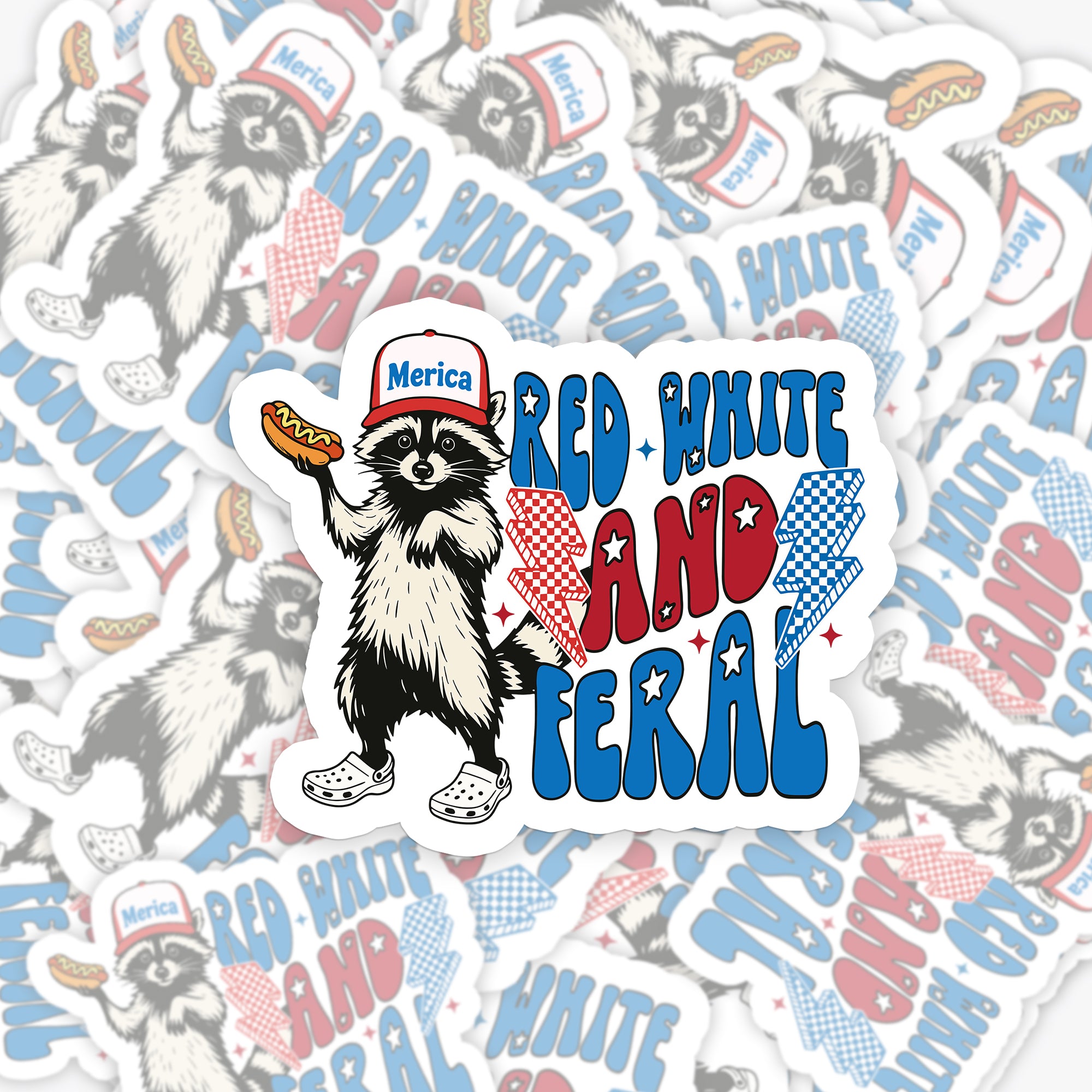 4th Of July-Red White And Feral_Cowboybay Sticker
