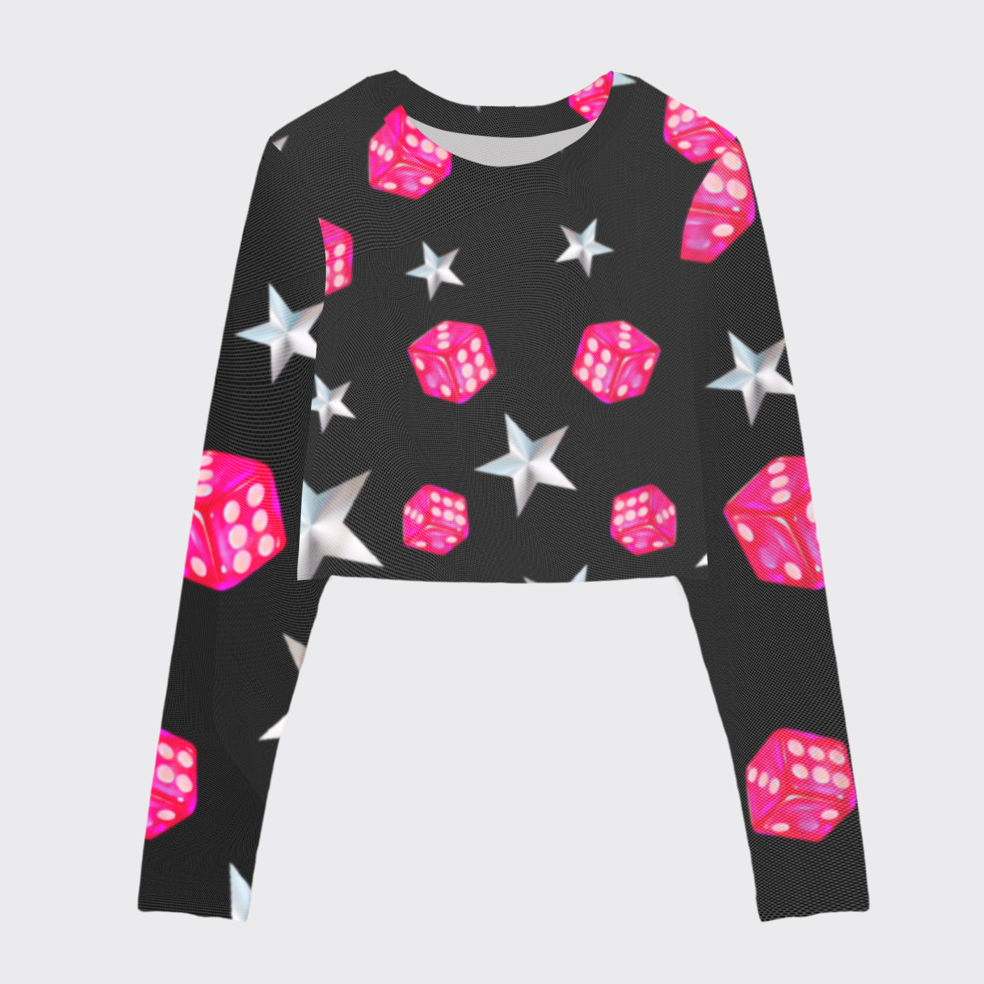 Colorful Dice And Star Prints Mesh Crop Long Sleeves