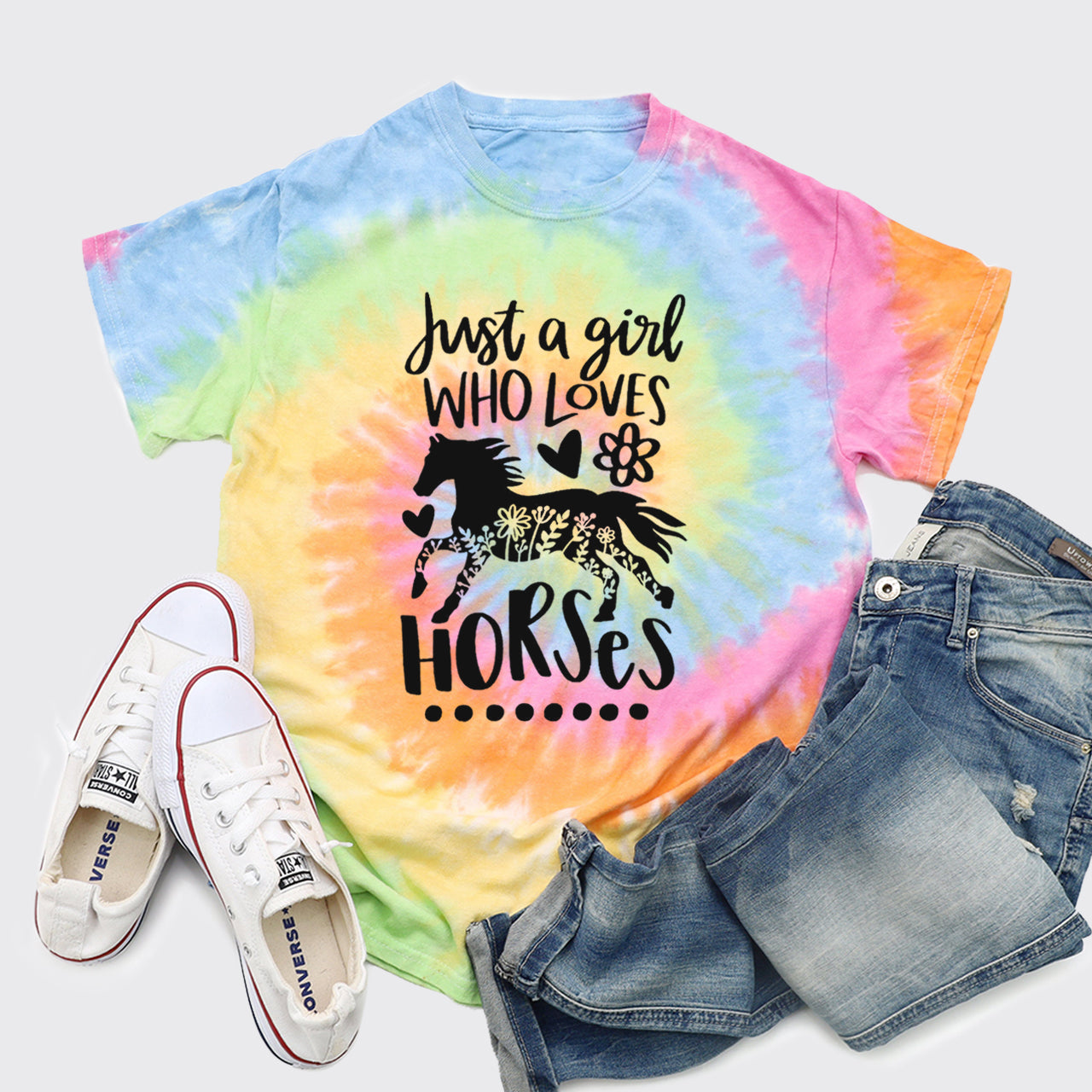 Just A Girl Who Loves Horses Tie Dye Shirts