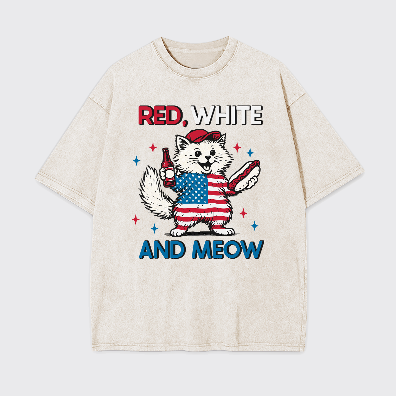 Funny Independence Day-Patriotic Cat Garment-dye Tees