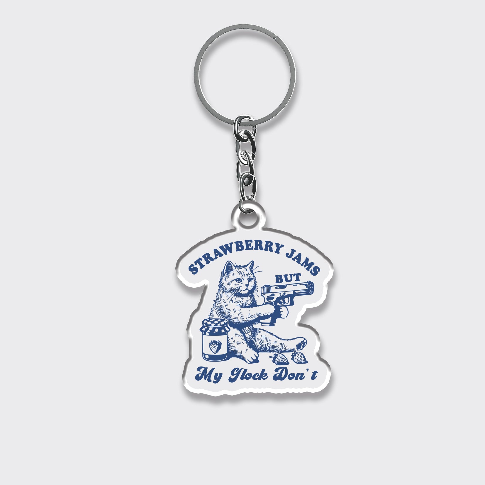 Funny Raccoon-Strawberry Jams But My Glock Don't_Cowboybay Keychain