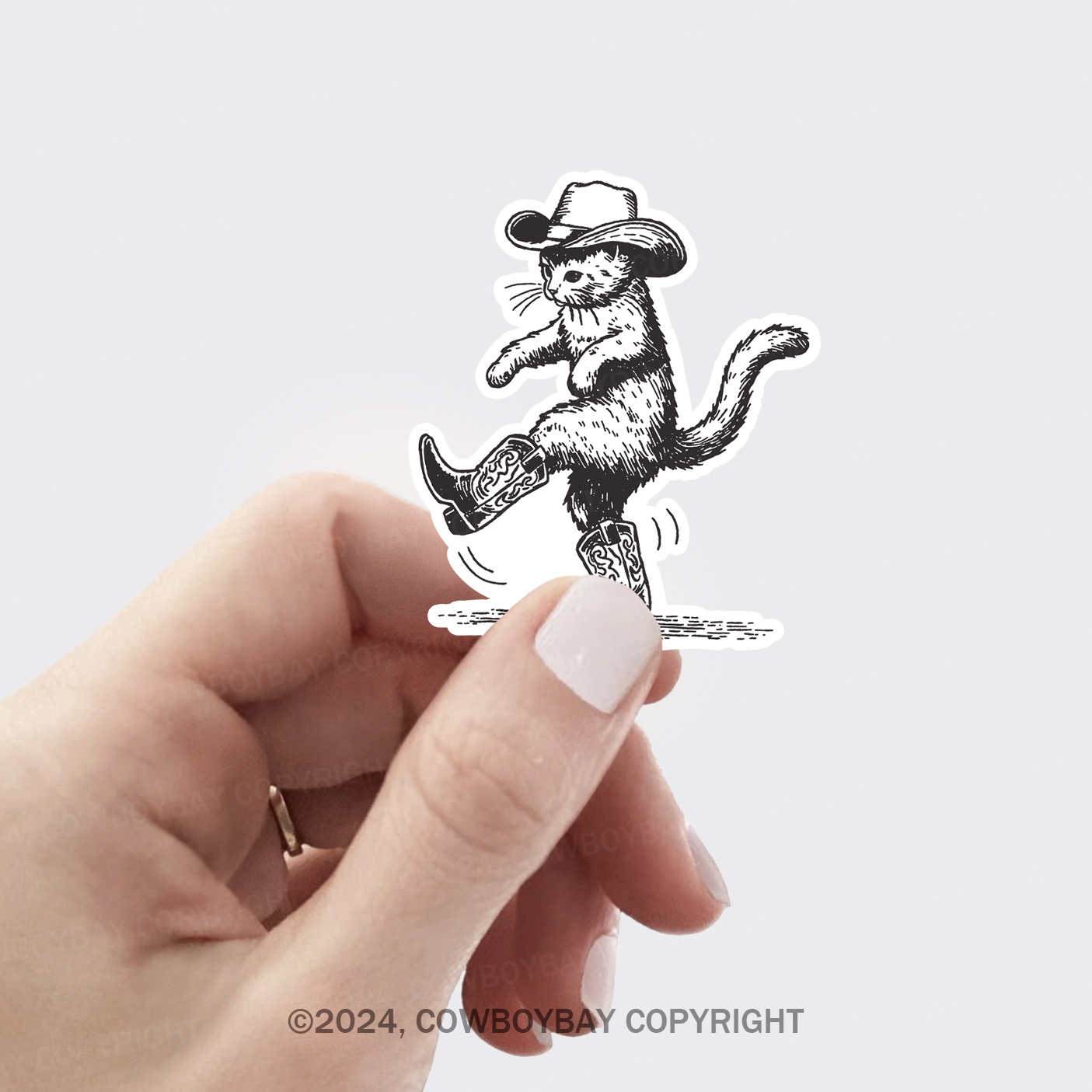 Cowboy Cat Looking for Fish Sticker 