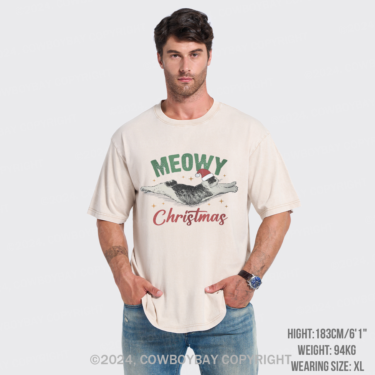 Funny Meowy Christmas Garment-dye Tees