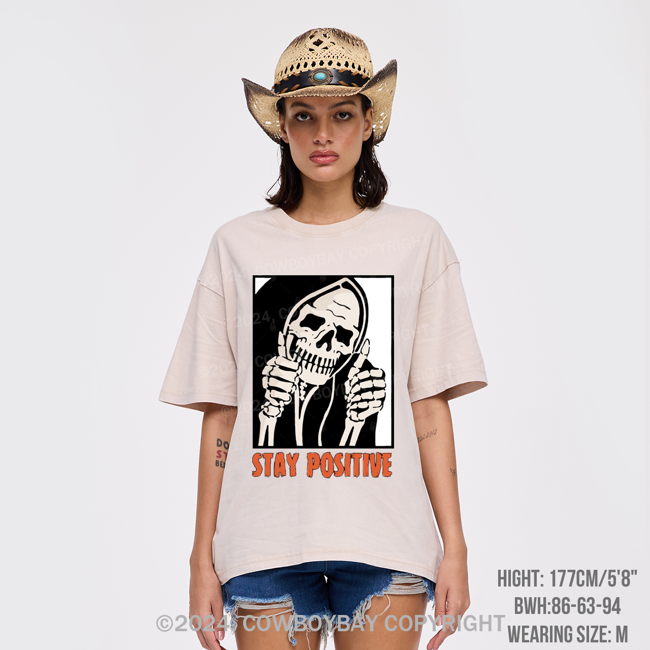 Stay Positive Skeleton Garment-dye Tees