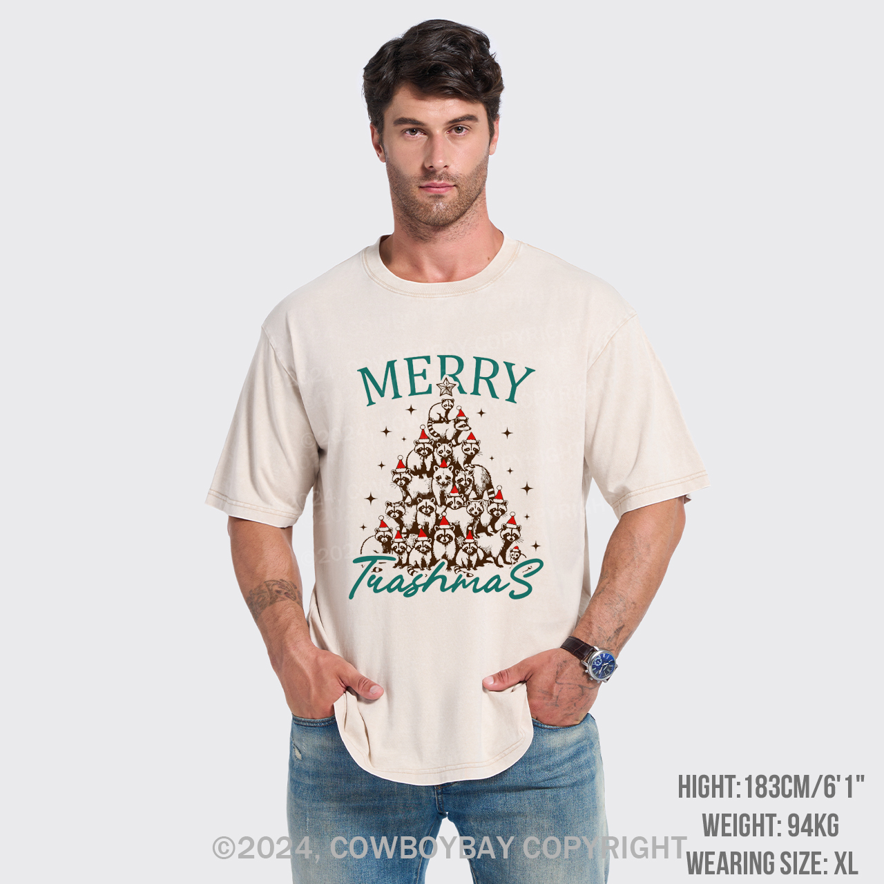 Christmas Feral Raccoon Tree Garment-dye Tees