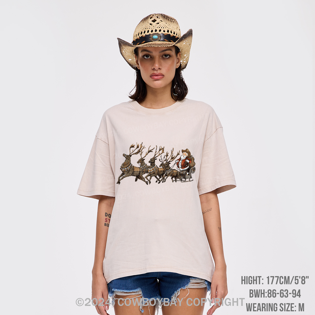 Cowboy Santa With Reindeer Garment-dye Tees
