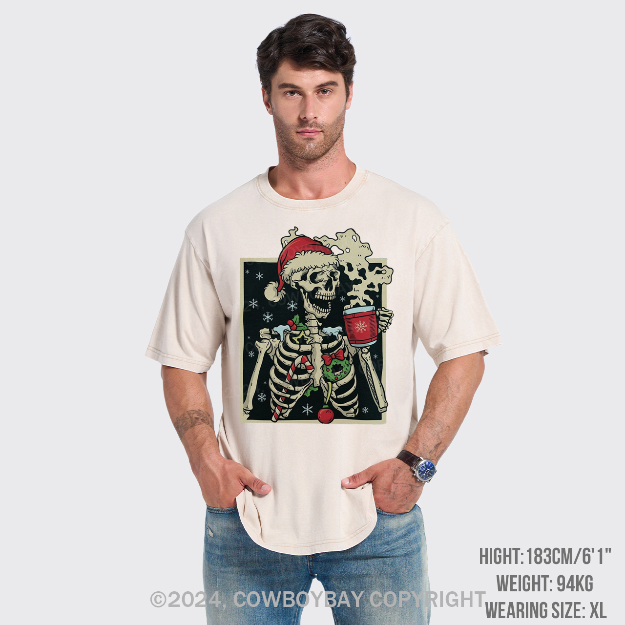 Dead Inside Skeleton Christmas Garment-dye Tees