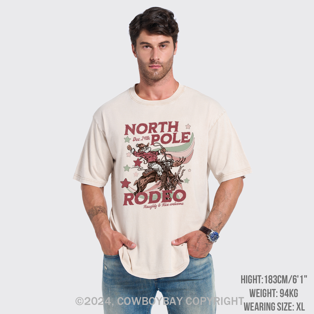 North Pole Rodeo Retro Western Christmas Garment-dye Tees