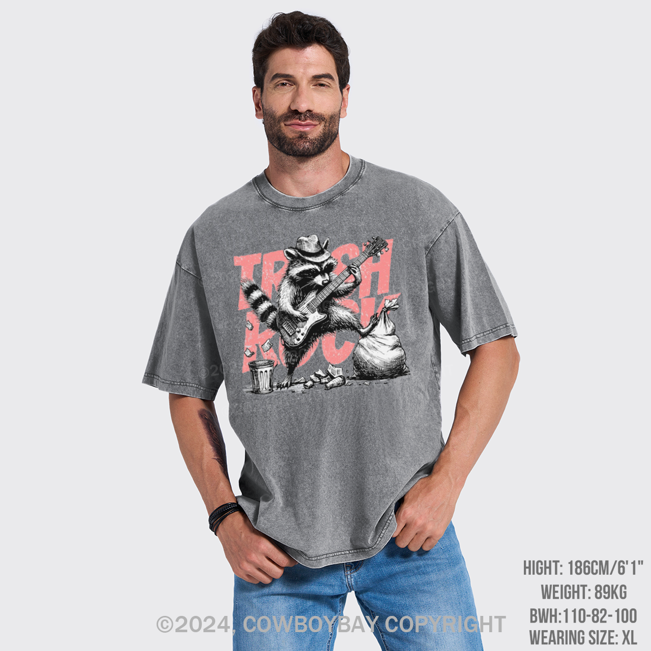 Raccoon Playing Guitar Retro Garment-dye Tees