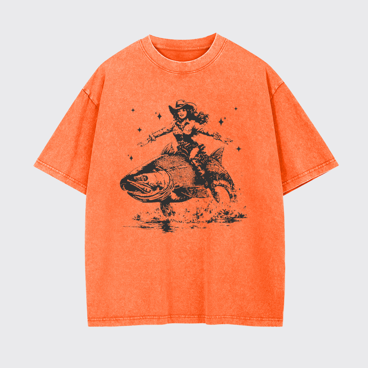 Cowgirl Riding A Fish Garment-dye Tees