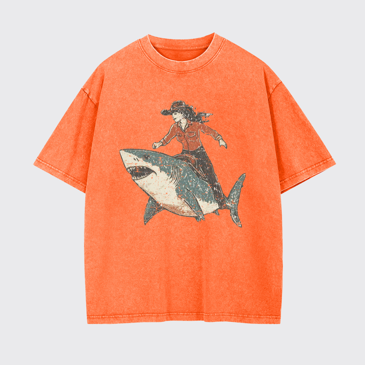 Cowgirl Riding Shark Garment-dye Tees