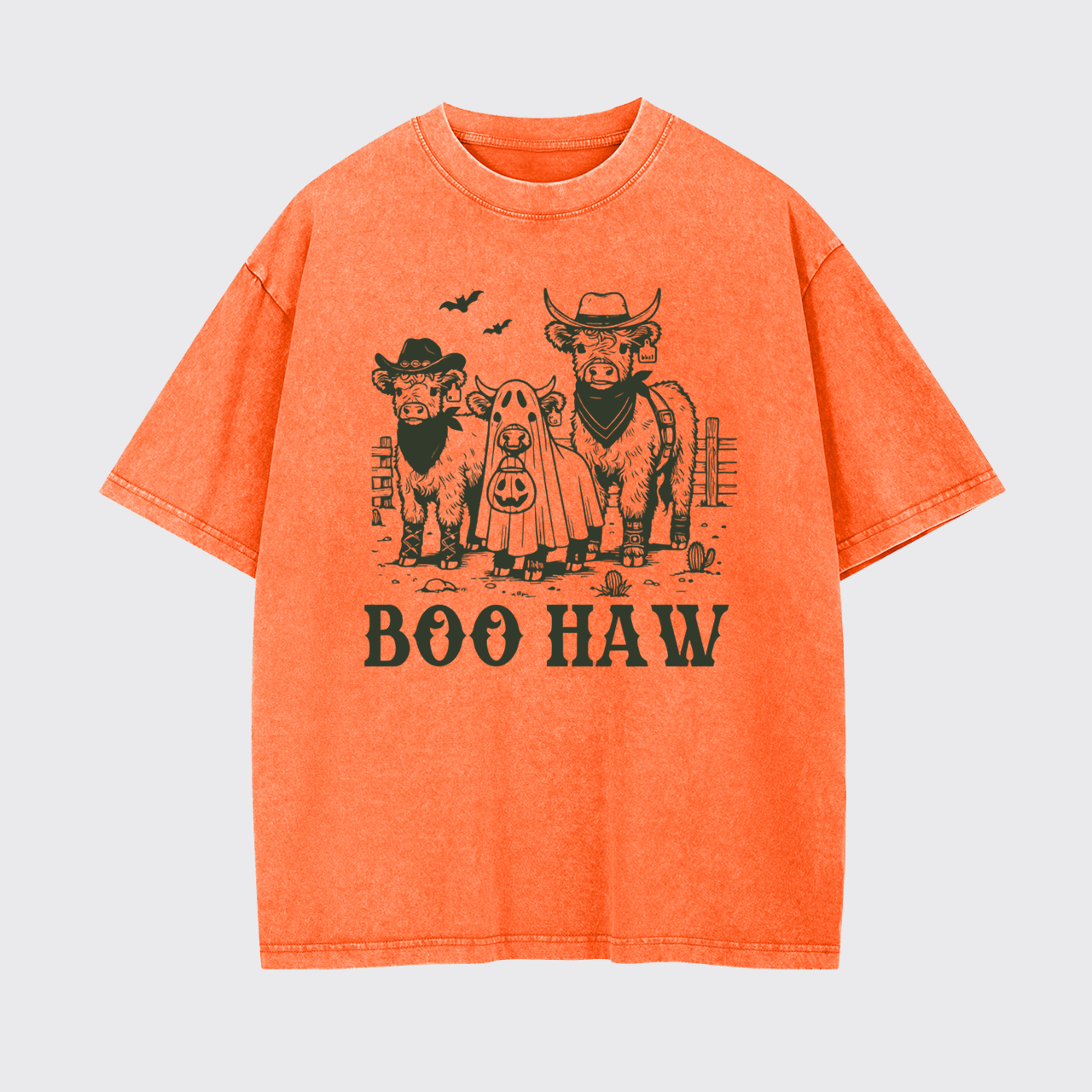 Boo Haw Highland Cow Halloween Garment-dye Tees