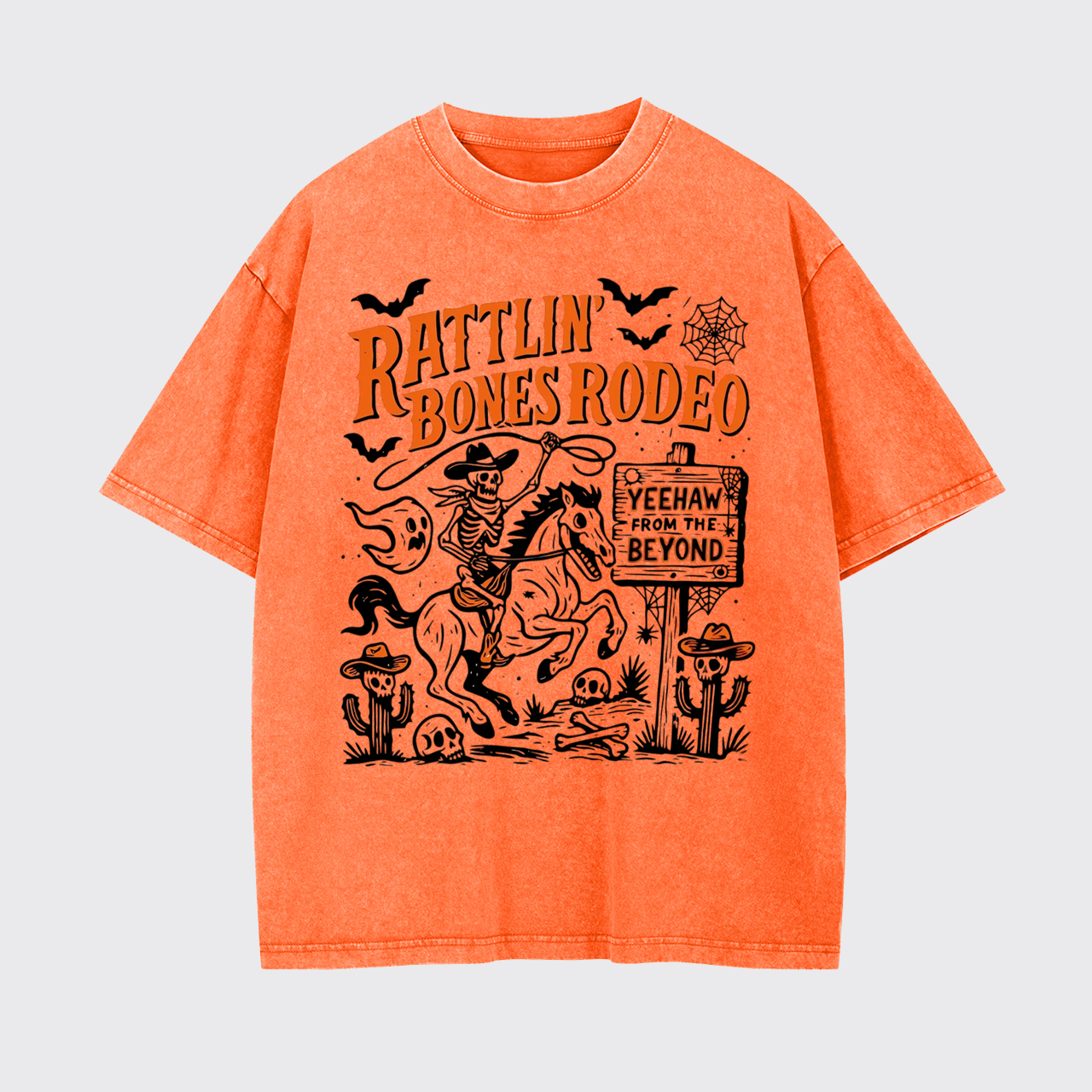Rattlin' Bones Rodeo Skeleton Cowboy Halloween Garment-dye Tees