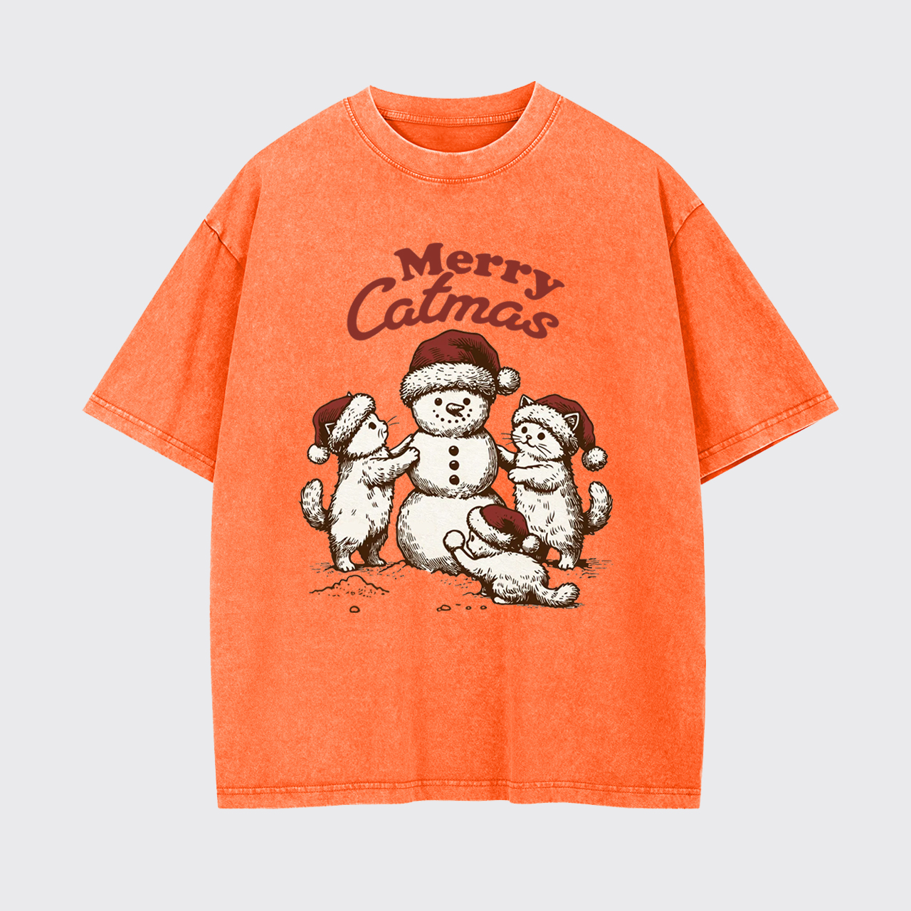 Merry Christmas Santa Snowman Cat Garment-dye Tees
